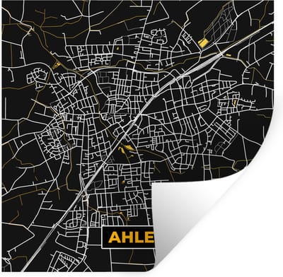 Muurstickers - Sticker Folie - Black and Gold – Stadskaart – Ahlen – Duitsland – Plattegrond – Kaart - 100x100 cm - Plakfolie - Muurstickers Kinderkamer - Zelfklevend Behang XXL - Zelfklevend behangpapier - Stickerfolie