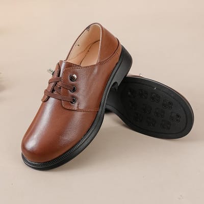 Lente en Herfst Nieuwe Damesschoenen Zacht Leer Enkele Schoenen Dikke Hak Brits Zachte Zool Casual Midden Dames Moeder Grote Maat Werk 42 brown