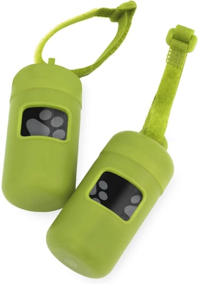 Famanu – Hondenpoepzakhouder, riembevestiging, herbruikbare dispenser voor reizen, wandelen, park en buitengebruik, duurzaam met clip-on, limoengroen, verpakking van 2 stuks