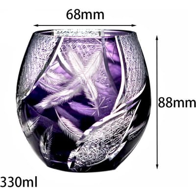 Verre à Whisky Rond Style Japonais Sculpté à la Main, Cristal avec Surcouche Couleur Violette Forme Unique de Plumes 330 ml 201-300ml de l’encre bleue