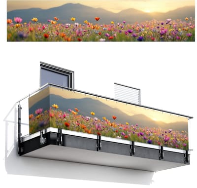 Balkonscherm 500x110 cm - Balkonposter Bloemenveld - Bergen - Zonlicht - Bloemen - Balkon scherm decoratie - Balkonschermen - Balkondoek zonnescherm