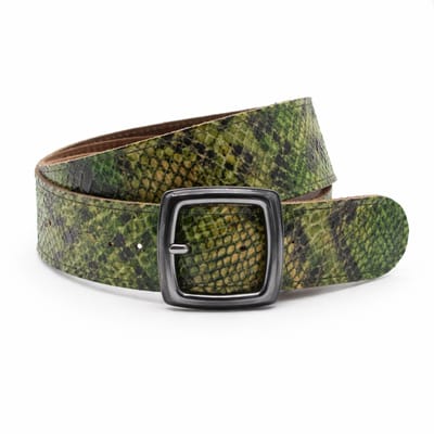 Dames riem groen 4,5 cm - gemeleerde print - Leer - Brede riem - Casual chique - Maat 85