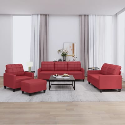 vidaXL - 4-delige - Loungeset - met - kussens - fluweel - wijnrood