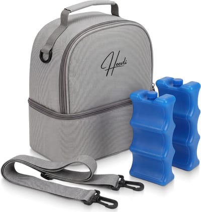 Heevli® Kolftas met 2 koelelementen - Moedermelk koeltas - Bewaartas Babyvoeding - Babyfles koeltas - Borstkolf transport en koeltas - Borstvoedingtas - Moedermelk tot 12 uur Koel - Kolven