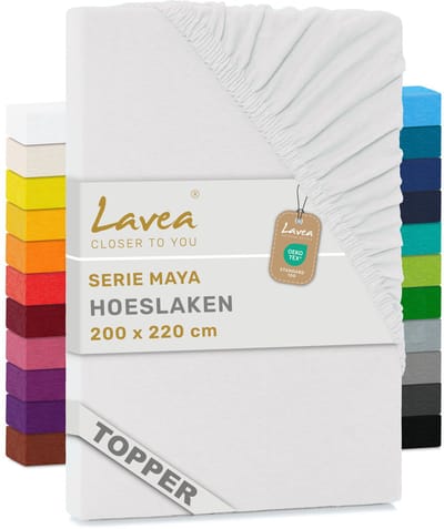 Lavea® Hoeslaken voor Topper/Topmatras 200x220 cm – 100% Katoen Jersey – Geschikt voor Topmatrassen tot 10 cm – Met Elastiek Rondom – OEKO-TEX Gecertificeerd – Wit