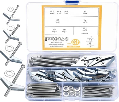 SnelShoppen - 123 Pcs M3/M4/M5/M6 Vouwpluggen en Vleugnuts voor het Ophangen van Zware Objecten, Schroefpluggen voor Gipsplaten met RVS Onderlegringen