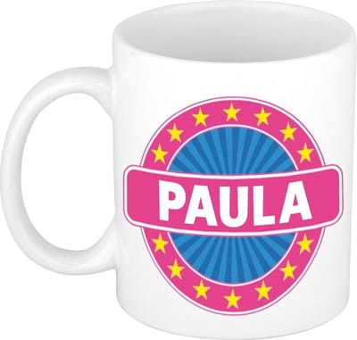 Bellatio Decorations - Paula voornaam - koffiemok - beker - wit/roze - 300 ml - Cadeau - Dames - Collega - Moederdag - Verjaardag