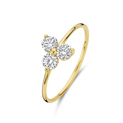 9NBG-0673-54 – New Bling – 14 karaat geelgouden ring – Met witte zirkonia – Maat 54
