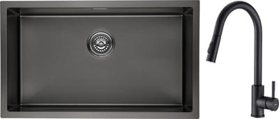 CECIPA max 40x45 Spoelbak Keuken - Met keukenkraan met uittrekbare uitloop - Onderbouwspoelbak in 304 RVS - Geborstelde Keuken Gootsteen - Spoelbak Met Waterafvoersysteem - Antraciet