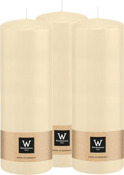 Wiedemann Cilinderkaars/stompkaars - 3x - creme wit - 20 x 7 cm - 103 branduren - zuilkaarsen