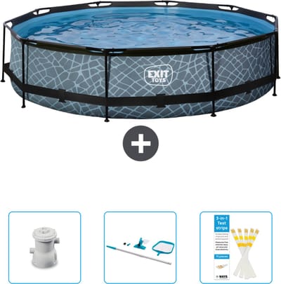 EXIT Rond Stone Frame Zwembad - 360 x 76 cm - Inclusief Pomp - Schoonmaakset - Testrips - Nu extra voordelig