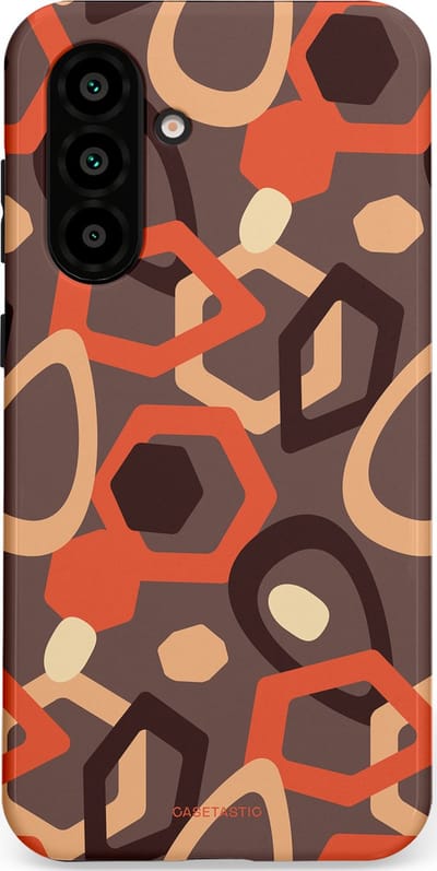 Casetastic hoesje geschikt voor Samsung Galaxy A36 / Samsung Galaxy A56 - Dubbellaagse bescherming - Abstracte Retro Vormen - Fashion Case - Donkergrijs Terracotta Taupe