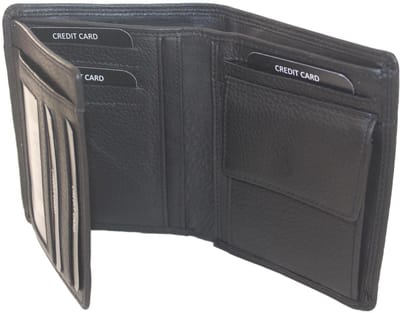 Oi zwarte leren Billfold hoog model met opstaand muntvak / heren portemonnee met kleingeldvak horizontaal / platte ruime beurs met opening kleingeld vak naar boven / RFID SAFE / zwart leer / 235