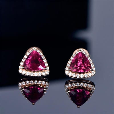 POMOiii Klassieke Oorbellen Met Driehoekige Robijn Edelstenen Bruiloft Fijne Sieraden Cadeau Vrouwen Accessoires