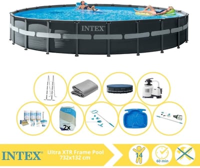Intex Ultra XTR Frame Zwembad - Opzetzwembad - 732x132 cm - Inclusief Onderhoudspakket, Filterzand, Onderhoudsset, Stofzuiger en Voetenbad