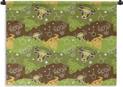 Wandkleed - Wanddoek - Stier - Zodiac - Groen - Patroon - 120x90 cm - Wandtapijt