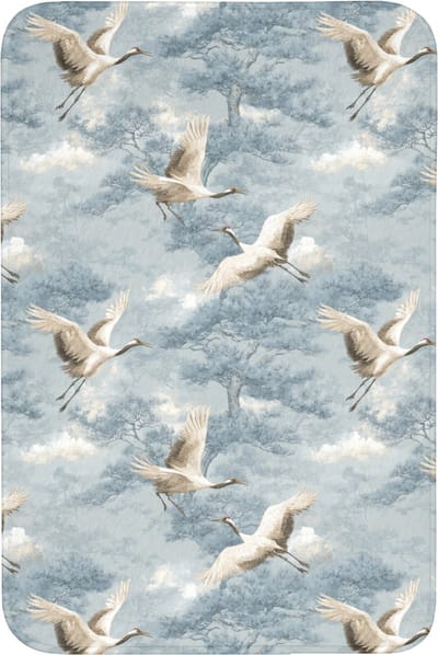 Badmat 60x90 cm - Antislip - Wolken - Kraanvogels - Blauw - Badmatten voor badkamer - Badkamermat - Douchemat - Badkamer mat