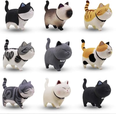 Set van 9 Mini Kat Figuren - Realistische Katbeeldjes voor Decoratie - Schattige Dierenornamenten in Zwart, Grijs, Oranje en Wit voor Thuis en Kantoor