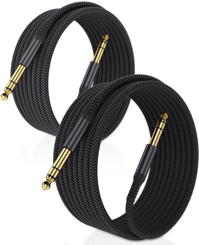 Elebase 6.35mm TRS Guitar Cable 2 Metre 2 Pack 1/4 Inch Plug Stereo Instrument Cable Nylon Braided 6.3mm Jack to 6.3mm Jack Audio Cable Sound Protection for Amplifier Guitar Bass