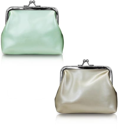 Dailygoods - 2 stuks muntzakken, PU-leer, kleine portemonnee voor dames, elegante kleine portemonnee met Kiss Lock, draagbare mini-portemonnee voor vrouwen en meisjes, groen en lichtgrijs, Elegant