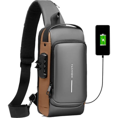 Heren Sling Bag Pack met slot Waterdichte antidiefstal borsttas met USB-oplaadpoort Schoudertas