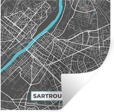 Muurstickers - Sticker Folie - Frankrijk - Sartrouville - Stadskaart - Kaart - Plattegrond - 100x100 cm - Plakfolie - Muurstickers Kinderkamer - Zelfklevend Behang XXL - Zelfklevend behangpapier - Stickerfolie