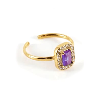Ring - Cubic Zirkonia Paars/Goudkleurig | Verstelbaar - One Size | Stainless Steel | Fashion Favorite