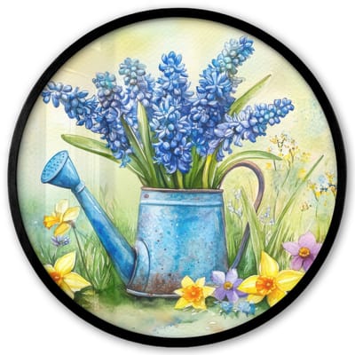 Poster in lijst Rond - Fotolijst 40x40 cm - Posters - Gieter - Lavendel - Bloesems - Ronde posterlijst zwart - Decoratie - Wanddecoratie woonkamer - Muurdecoratie slaapkamer
