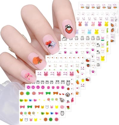 Paas Nagels - Stickers Konijn - Nageldecoratie Maken - 3D Effect - 30 Stuks - Multicolor