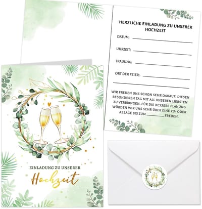 Dailygoods- Uitnodigingskaarten Bruiloft - 12 Stuks - Eucalyptus Motief - Met Enveloppen - Dubbel Bedrukt - Hoogwaardig Papier - Bruiloftskaarten