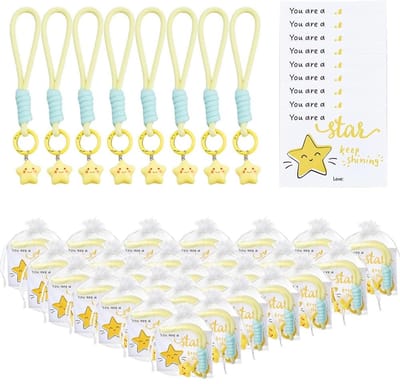 Dailygoods- Sleutelhanger Schattig Sterdesign - 30 Stuks - Wenskaarten - Organza Zakjes - Bruiloft/Gift - Vrolijke Gele Kleur - Sleutelhanger Set
