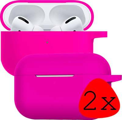 Case - 2 Stuks - Geschikt voor Apple Airpods Pro - Siliconen Hoes met Clip - Silicone Hoesje Cover - Donkerroze