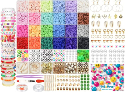 PolkaHome - Complete Kralenset van 6200 Kleikralen | 24 Kleuren kralen, Inclusief Parel-, Letter- en Cijferkralen | kralen & bedels Perfect voor Armbanden, Sieraden en Creatieve Projecten | Ideaal Cadeau voor Hobbyliefhebbers, kralen set, Beads kit