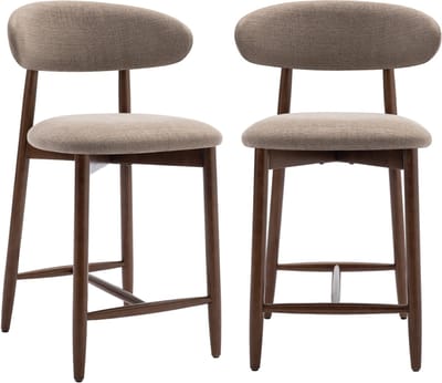 COLAMY Set van 2 barkrukken-met rugleuning-houten poten-camelkleurig-ideaal voor de keuken