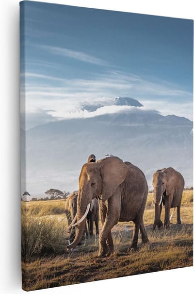 Artaza Canvas Schilderij Olifanten Kudde - 40x50 cm - Wanddecoratie Woonkamer - Muurdecoratie Wilde Dieren - Kamer Accessoires Safari