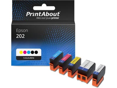 PrintAbout huismerk Inktcartridge 202 (C13T02E74010) 5-kleuren Multipack Geschikt voor Epson