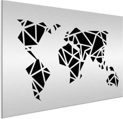 Wanddecoratie Metaal - Aluminium Schilderij Industrieel - Wereldkaart - Artistiek - Zwart - Wit - 100x50 cm - Dibond - Foto op aluminium - Industriële muurdecoratie - Voor de woonkamer/slaapkamer