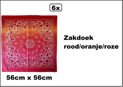 6x Boeren zakdoek spectrum rood/oranje/roze 56cm x 56cm - zakdoeken thema feest festival party zomer festival