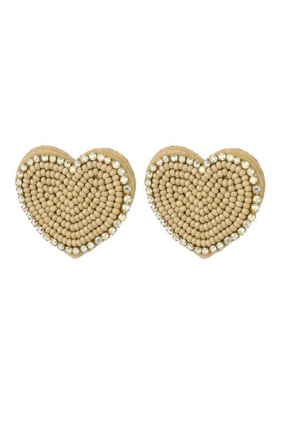 Kralen oorbellen hart met strass Beige Glas