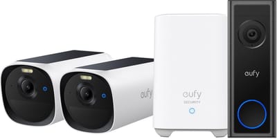 eufy E40 2-CamSet (HomeBase 2) - draadloze outdoor beveiligings camera op zonne-energie - 2K-resolutie, MaxColor nachtzicht + eufy C30 2K Draadloze Video Deurbel 2K op Accu - Bundelvoordeel