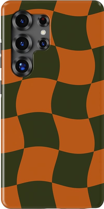 Checkered Warp Hoesje Samsung Galaxy S25 Ultra | Geschikt Voor Mag | Uniek Design Hoesje | Beschermhoes Samsung Galaxy S25 Ultra Pumpkin Pulse