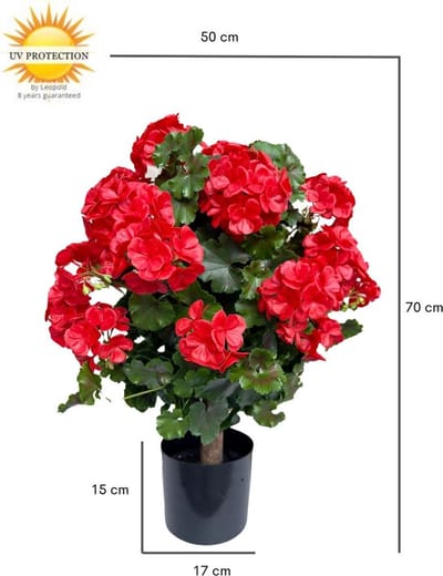 Geranium bol kunstplant 50cm UV rood