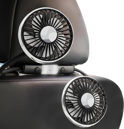 Dubbele Auto Ventilator voor Achterpassagiers met 3 Snelheden en 360 Graden Rotatie - Ideaal voor Koeling in Auto's, Vrachtwagens en SUV's