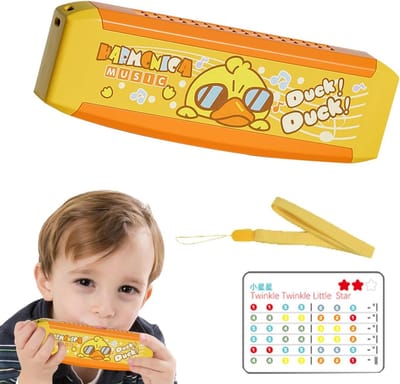 Mondharmonica Kinderen - Muziek Speelgoed - Muzikale Ontwikkeling - 16 Geluidsgaten - 17 cm - Geel