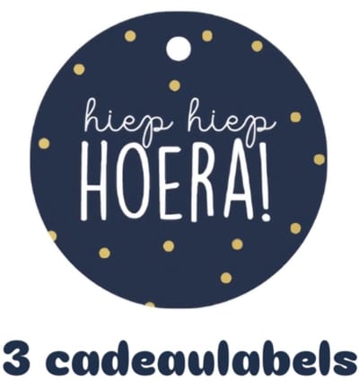 3x Cadeaulabel - hiep hiep hoera - naam kaartje - bloemenkaartje - label - hangkaartje - cadeaukaartje - leuk inpakken