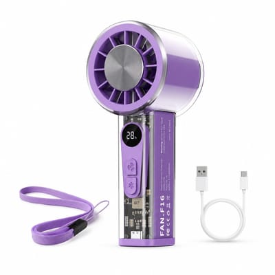 Turbofan Handventilator met Actieve IJskoeling - Krachtige Mini Ventilator met 100 Standen - Oplaadbare Zakventilator 3000 mAh met LED-Display - Paars