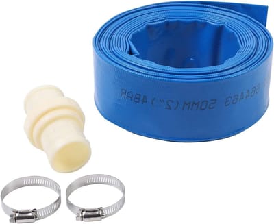 Platte afvoerslang met 2 klemmen en snelkoppelingsaansluiting - geschikt voor dompel- en andere waterpompen - vijvers tuinirrigatie - blauw - 10 m x 50 mm