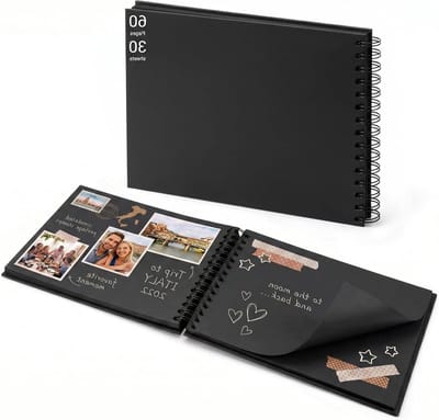 Creatief Fotoalbum om Zelf te Versieren, 60 Pagina's, Spiraalalbum voor Herinneringen, Scrapbook voor Familie en Jubilea, 29 x 21 cm, Zwart