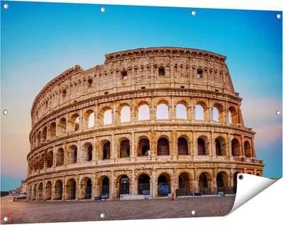 Gards Tuinposter Colosseum in Rome met de Blauwe Lucht - 120x80 cm - Tuindoek - Tuindecoratie - Wanddecoratie buiten - Tuinschilderij