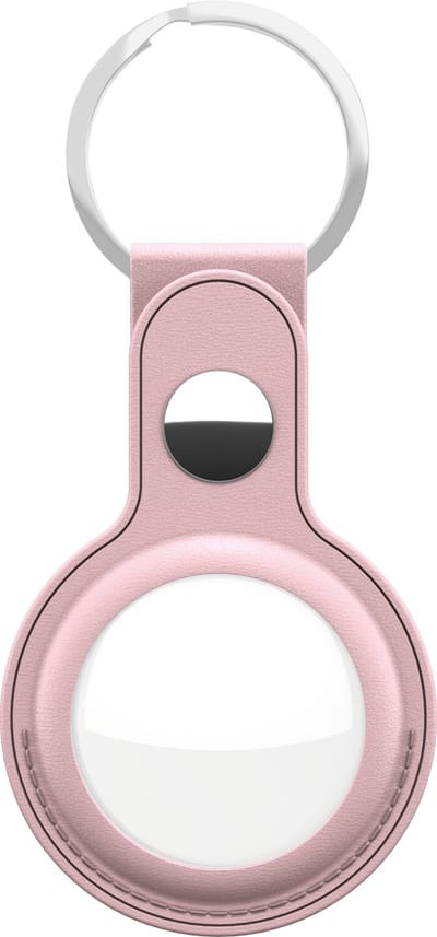 KeyBudz AirTag Sleutelring – Handgemaakt van Echt Leder – Veilige Pasvorm voor je AirTag – Inclusief Haak Stash Zakje - Roze
